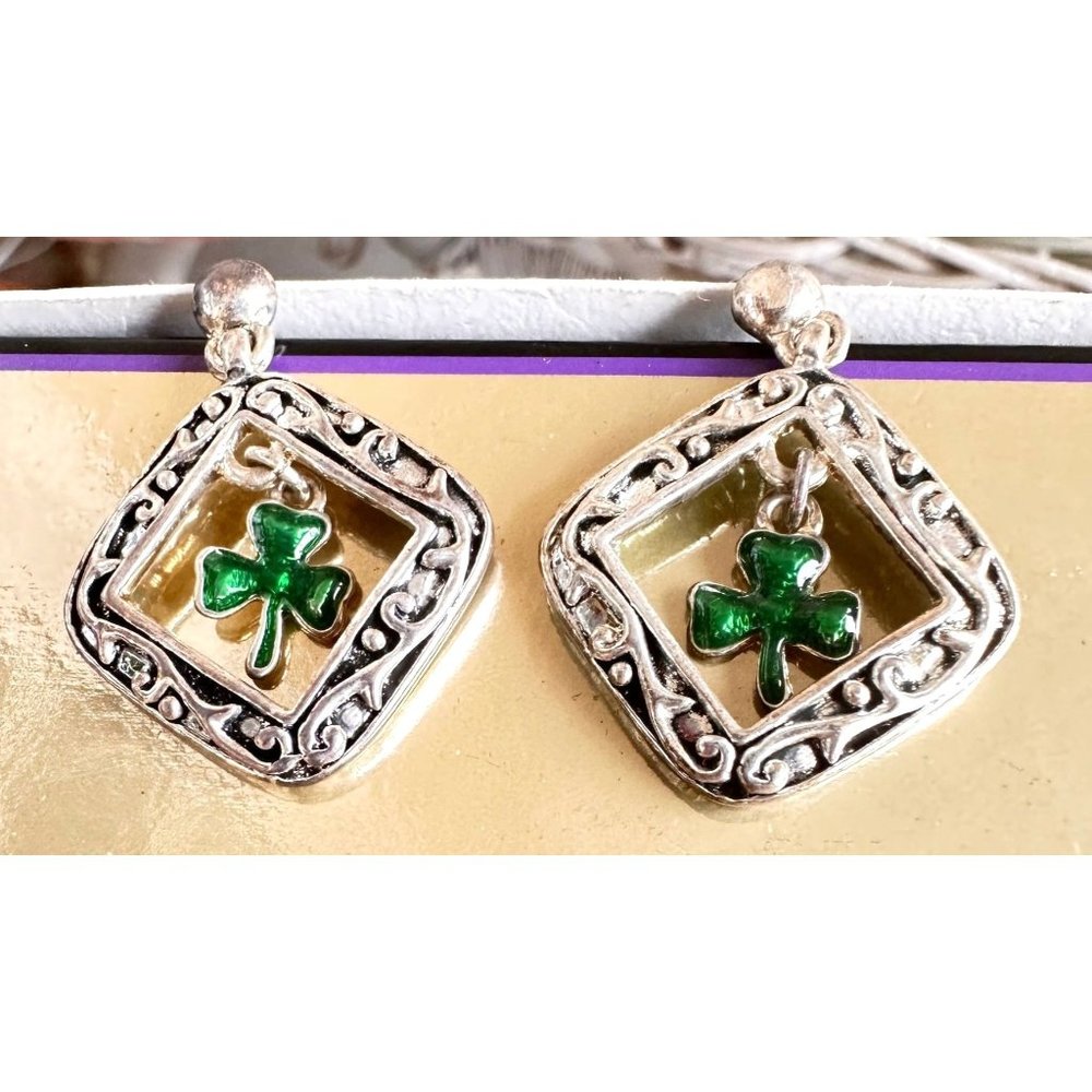 Vintage 80's Shamrock Earrings Handmade Dangle Posts St Patrick's Day Pa…